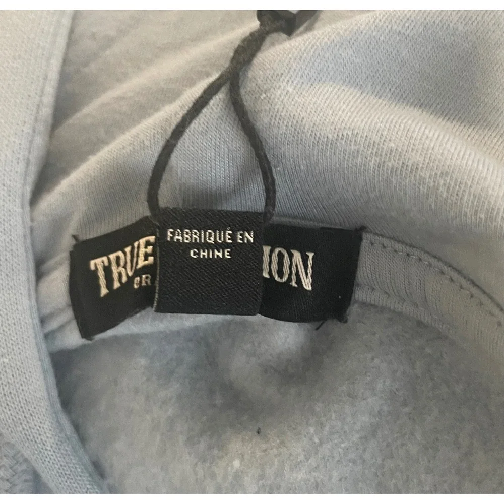 True Religion Mens OBB Full Zip Hoodie Dusty Blue Horseshoe Logo  Large